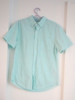 Croft & Barrow Cotton Blend Aqua Short-Sleeve Button-Down Shirt Size Medium